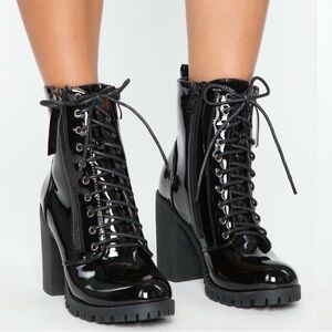 Fashion Nova Glossy Black Combat Boots